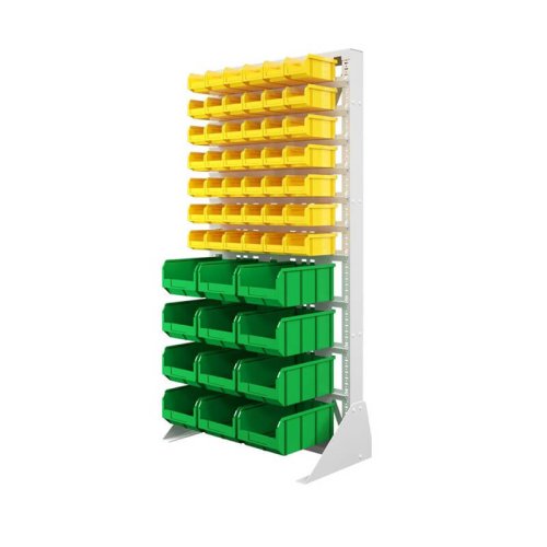 Стеллаж с пластиковыми ящиками односторонний 735х1500 А1-07-00-04  (желтый/зеленый)