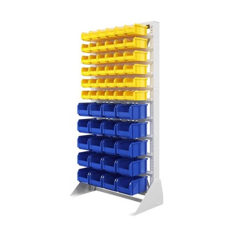 Стеллаж с пластиковыми ящиками односторонний 735х1500 А1-06-05-00  (желтый/синий)