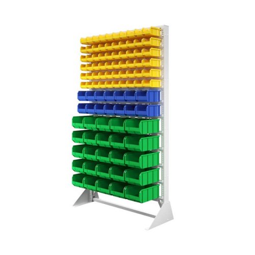 Стеллаж с пластиковыми ящиками односторонний 1150х2000 В1-06-02-05  (желтый/синий/зеленый)