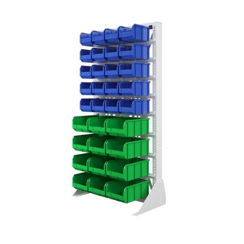 Стеллаж с пластиковыми ящиками односторонний 735х1500 А1-00-05-04  (синий/зеленый)