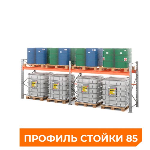Два паллетных стеллажа в линию 2000х1800х1100 мм (85.1.5). Ярусы: пол+1